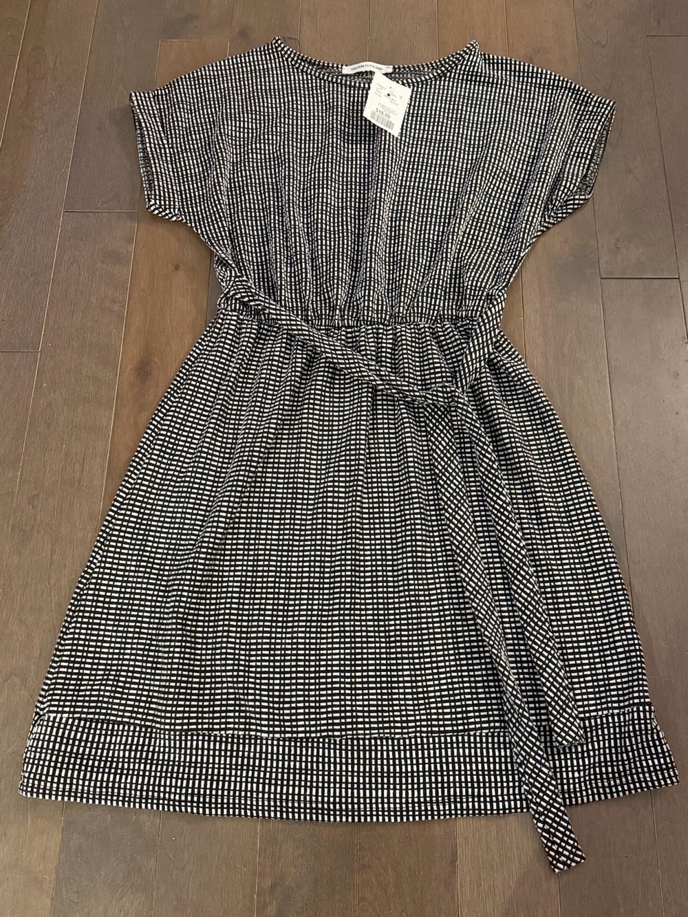 Caution To The Wind Black and White Short Sleeve Belted Dress